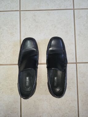 Stacy Adams, 10.5, Black Leather Slip-On Moc Toe Loafers